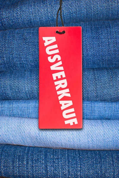 Jeans con venta alemana Tag — Foto de Stock