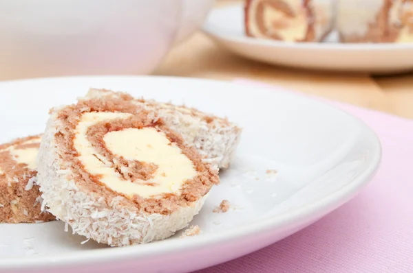 Sveitsisk Sponge Roll Dessert – stockfoto