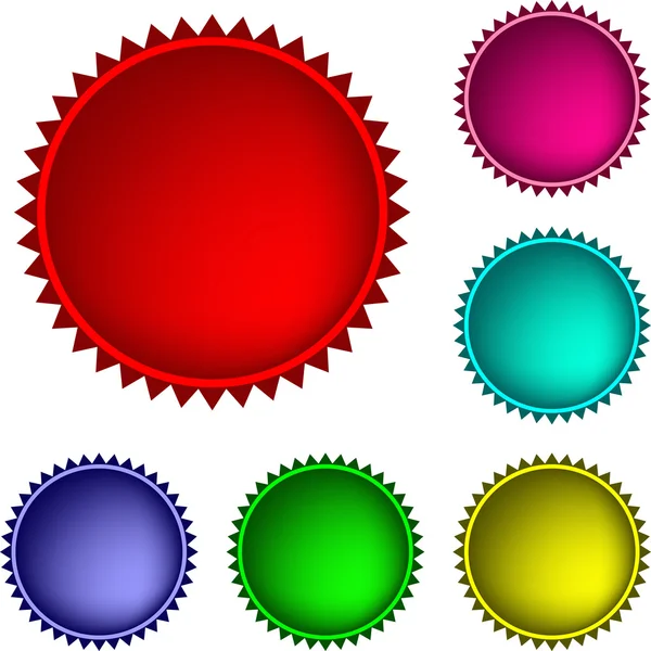 Çeşitli renklerde altı parlak düğmeler topluluğu — Stok Vektör