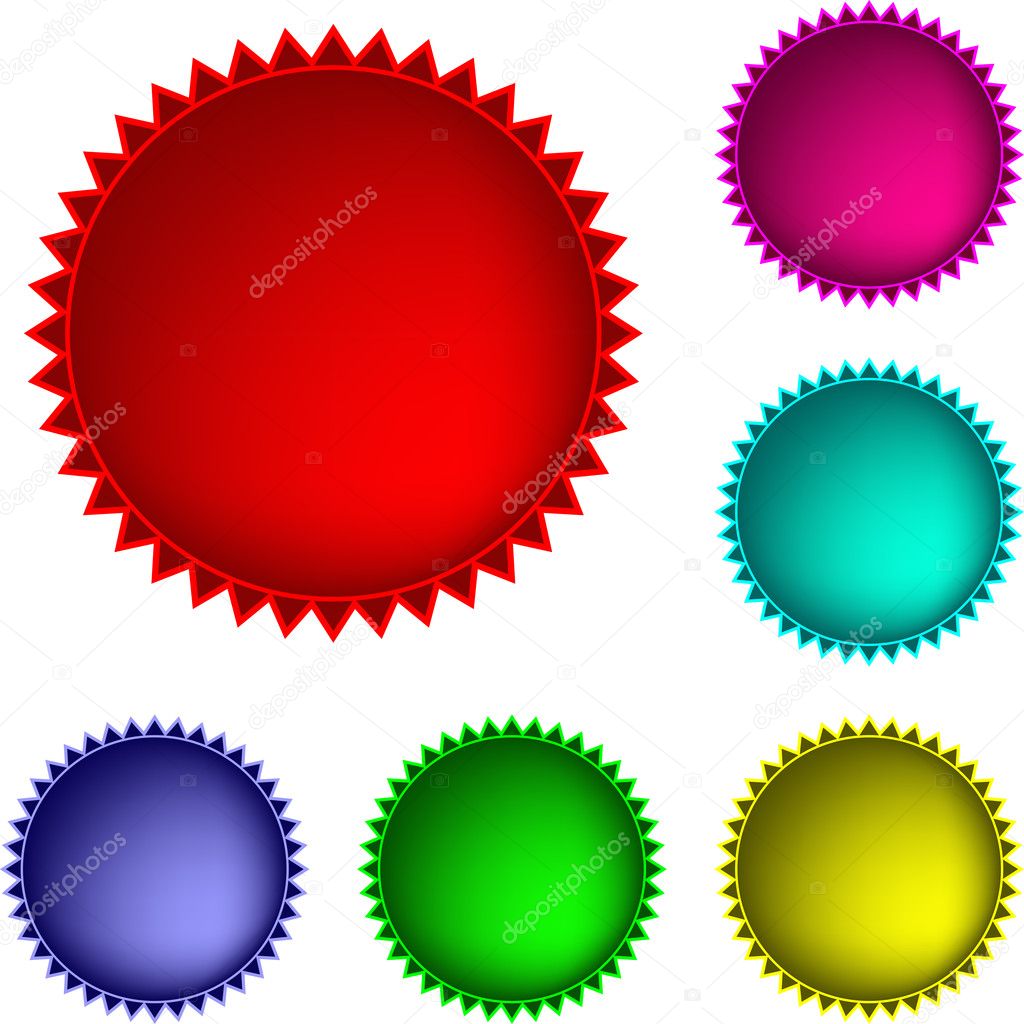 Collection of six glossy buttons in various colors