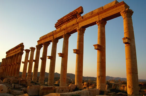 Relikte von Palmyra in Syrien bei Sonnenuntergang — Stockfoto