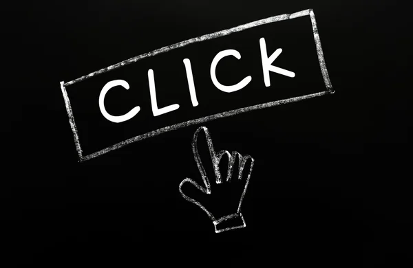Click - кнопка с курсором руки — стоковое фото
