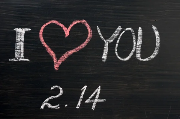 Αγάπη με του Αγίου Βαλεντίνου ημερομηνία κατάρτισης σε μια chalkboard — Φωτογραφία Αρχείου