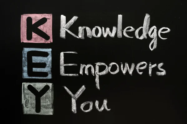 KEY acronym - Knowledge empowers you on a blackboard with words written in — Stock Photo, Image