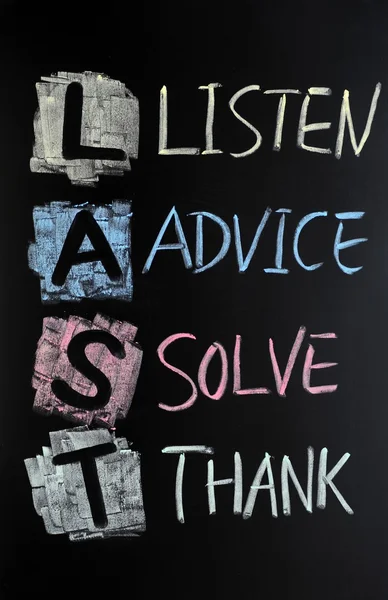 Senaste akronym - lyssna, råd, lösa och tacka — Stockfoto