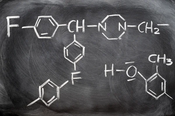 stock image Chemical structures on a blackboard