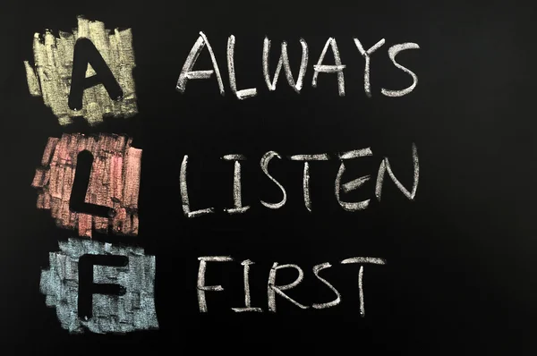 Акроним ABC - Always Listen First — стоковое фото