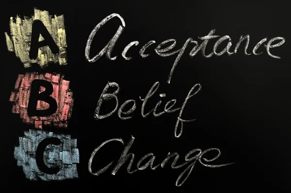 Förkortning av abc - godtagande, tro, ändra — Stockfoto