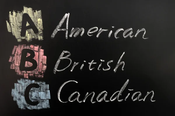 Acrónimo de ABC - americano, británico, canadiense — Foto de Stock