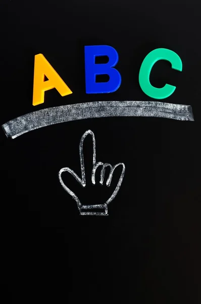 Dash and hand cursor with ABC — Stock Photo, Image