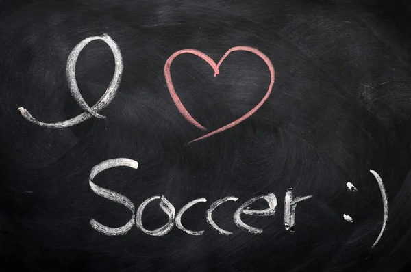 I love soccer - text written on a blackboard — Stock Photo, Image