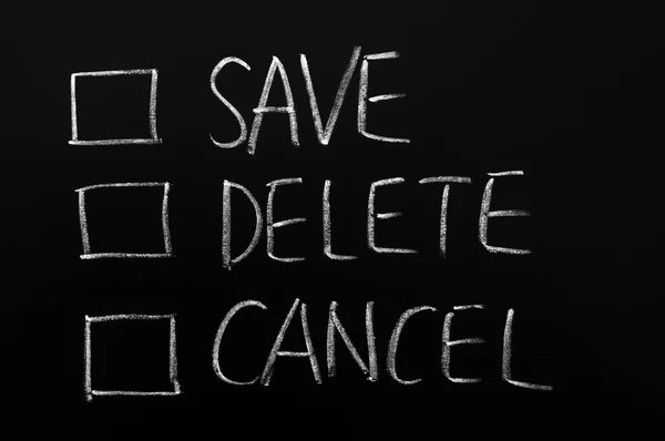 Check boxes of save,delete and cancel — Stock Photo, Image