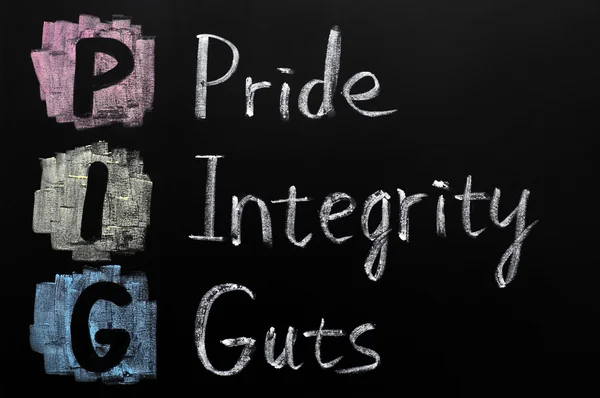 PIG acronym - Pride, integrity, guts — Zdjęcie stockowe