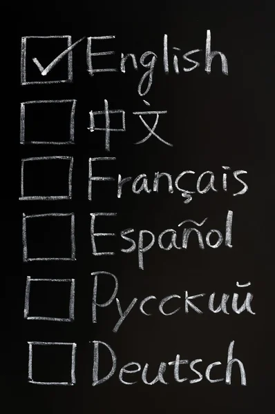 Check boxes of different languages — Stock Photo, Image
