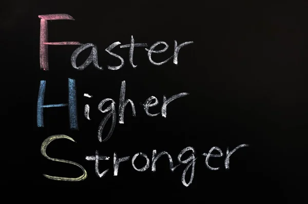 Faster, higher, stronger on a blackboard — Stock Photo, Image