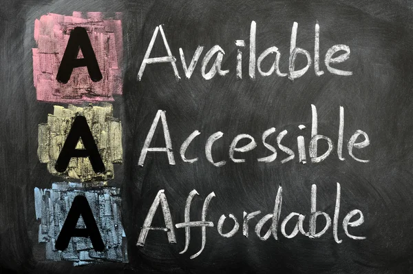 stock image Acronym of AAA - available, accessible. affordable