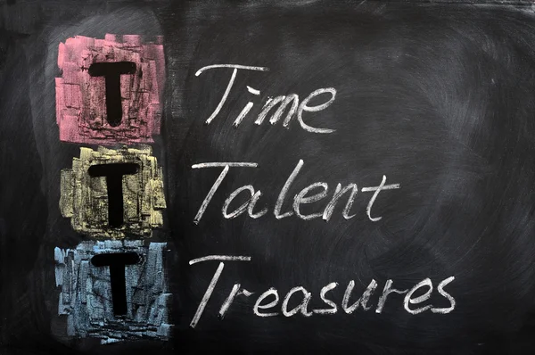 Acronym of TTT for Time, Talent, Treasures — Stock Photo, Image