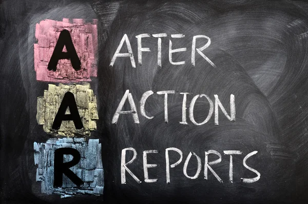 Acrónimo de AAR para informes posteriores a la acción — Foto de Stock