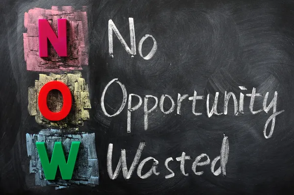 Acrónimo de NOW for No Opportunity Wasted — Fotografia de Stock