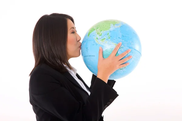 Asiática mujer de negocios con globo —  Fotos de Stock