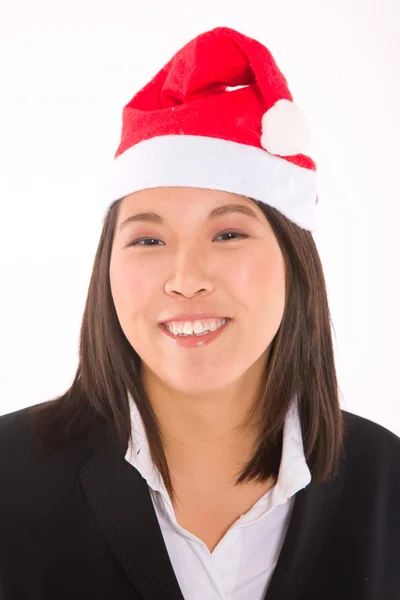 Asiática empresária com chapéu de santa — Fotografia de Stock