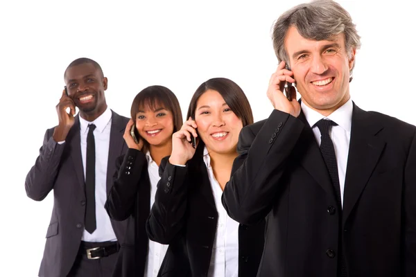 Multi-ethnic team with mobile — Stock Photo, Image