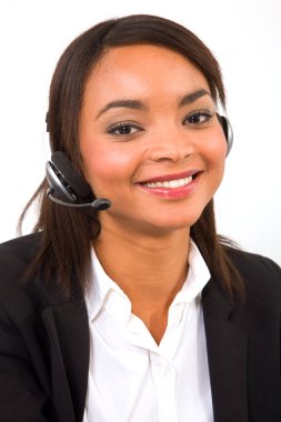 Businesswoman with headset microphone clipart