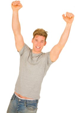 Young man with arms up clipart