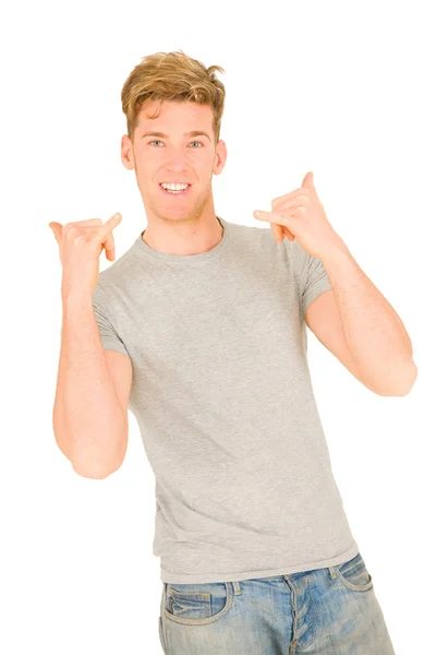 Young man making hang loose hand signals — Stock Photo, Image