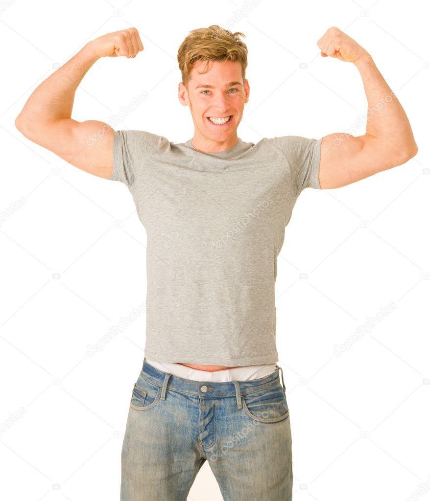 Young man showing his biceps