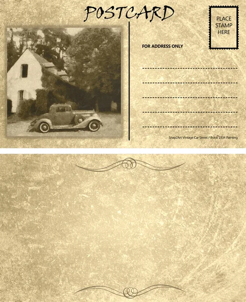 Vintage boş boş araba motoru kartpostal şablon ön arka — Stok fotoğraf