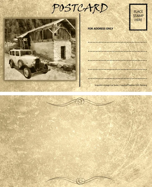 Vintage boş boş araba motoru kartpostal şablon ön arka — Stok fotoğraf