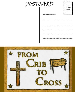 Empty Blank Postcard Template Crib and Cross Image clipart