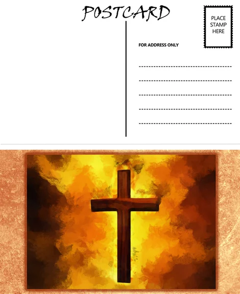 Plantilla de postal vacía en blanco Fiery Christian Cross Imagen — Foto de Stock