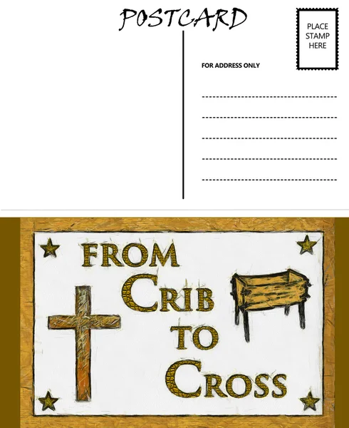 Modèle de carte postale vide crèche et croix Image — Photo