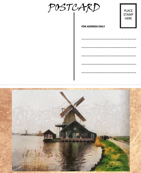 Empty Blank Postcard Template Dutch Windmill Image — Stock Photo, Image