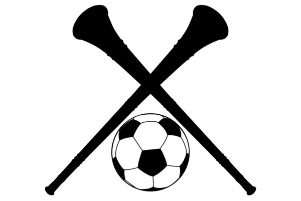 Vuvuzela Horn e isolamento silhouette palla da calcio — Vettoriale Stock