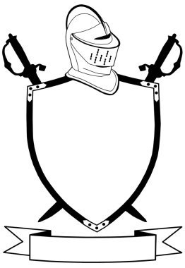 Isolated 16th Century War Shield Swords Banner and Helmet clipart