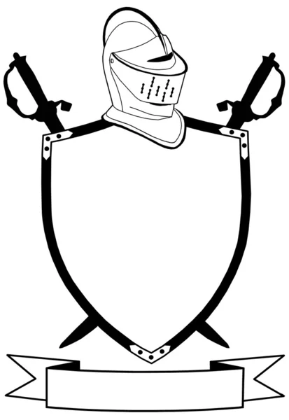 Geïsoleerde 16e eeuw oorlog schild zwaarden banner en helm — Stockvector