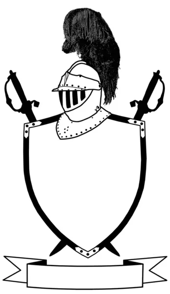 Isolado 16th Century War Shield Swords Banner e Plumaged Helm — Vetor de Stock
