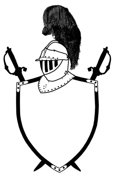 Espadas aisladas del escudo de guerra del siglo XVI y casco arrugado — Vector de stock