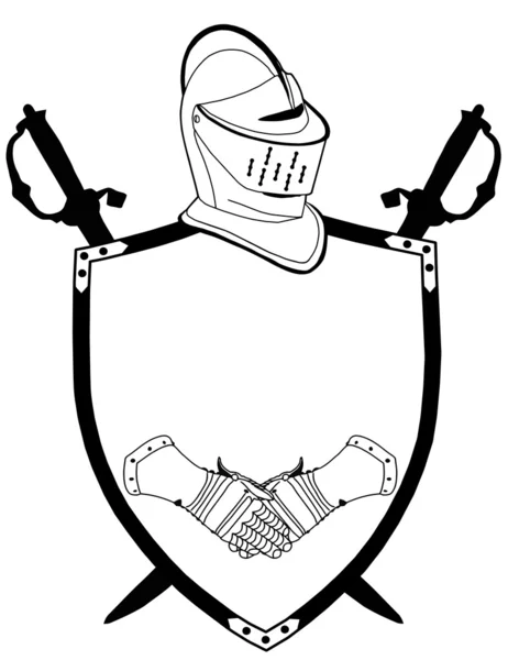 Guantes y casco aislados del escudo de guerra del siglo XVI — Vector de stock