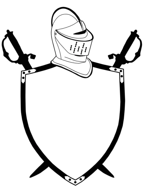 Espadas y casco aislados del escudo de guerra del siglo XVI — Vector de stock