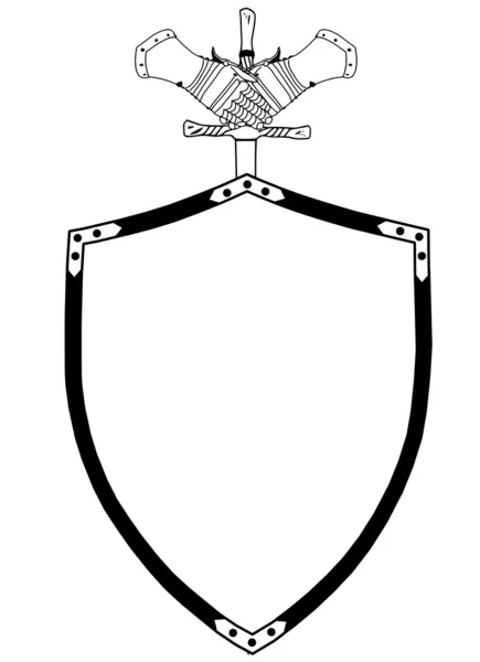 Изолированный военный щит XVI века с мечом и перчатками — стоковый вектор