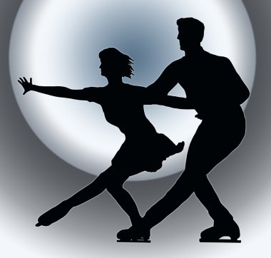 Spotlight Back Silhouette Ice Skater Couple Side by Side clipart