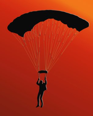 Sunset Back Sky Diver with parachute clipart