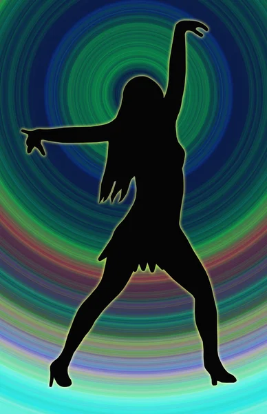 Κύκλο χρώμα πίσω χορεύοντας κορίτσι εξάπλωση όπλων πόζα — Φωτογραφία Αρχείου