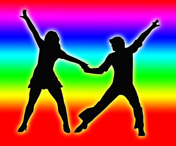 Color Bands Back Dancing Couple 70s