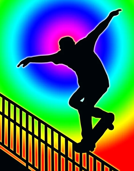 Färgcirkeln tillbaka skateboard nér järnväg bild — Stockfoto
