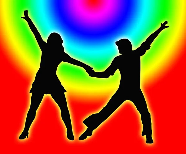 Color Circles Dancing Couple 70s — Stock Photo, Image
